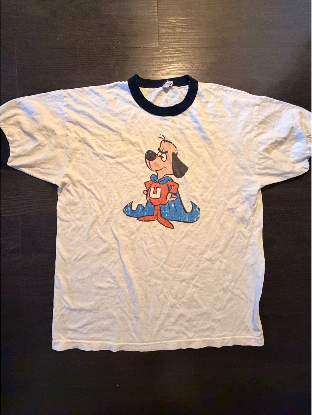 VTG Y2K Underdog Superhero Cartoon Ringer Tee White XL